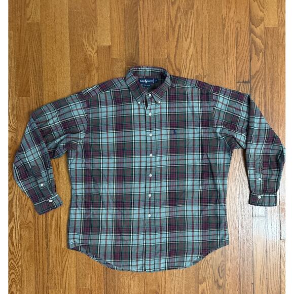 Polo Ralph Lauren Green Red Black Plaid Men's Long Sleeve Button Up Shirt- XL - Picture 1 of 6